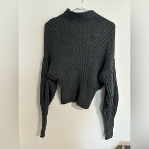 gray ribbed thick knit wool sweater